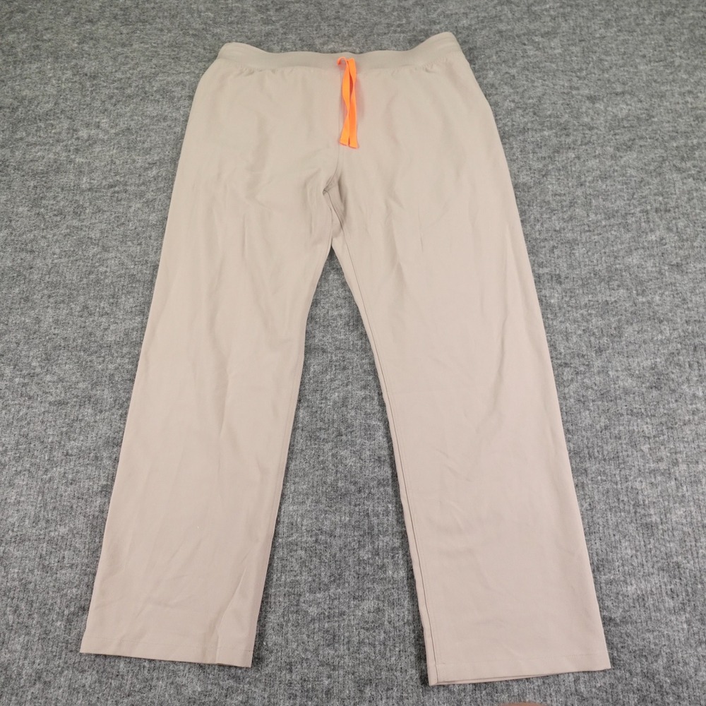 FIGS Straight Leg Pants in Light Beige with Orange Drawstring